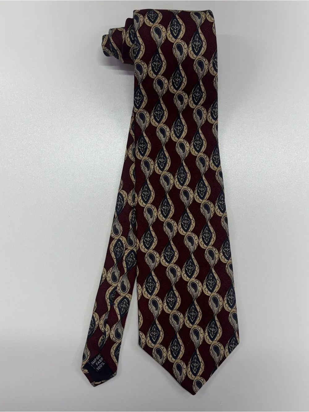 Vintage 90s Geoffrey Beene 100% Silk Burgundy Paisley Tie Made in USA